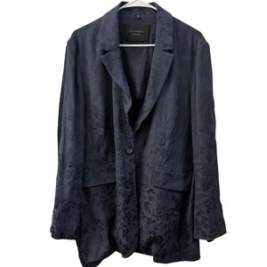 EQUIPMENT DEPUIS 1976 Navy Floral Jacquard Blazer Jacket Size 8 Busuness Casual